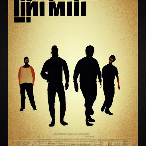 Prompt: poster for a short liminal film called'liminal'about four male roommates that find a tiny hidden door. movie poster, advertisement, high detail, trending on artstation