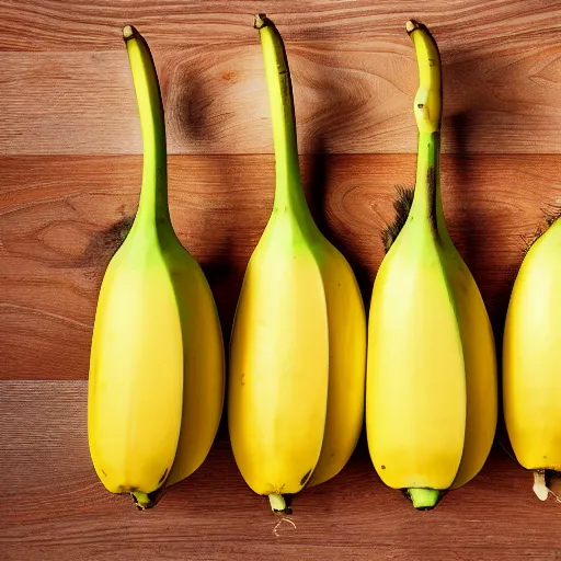 Image similar to professional photograph of banana ducks, peeled bananas with googly eyes and duck beaks