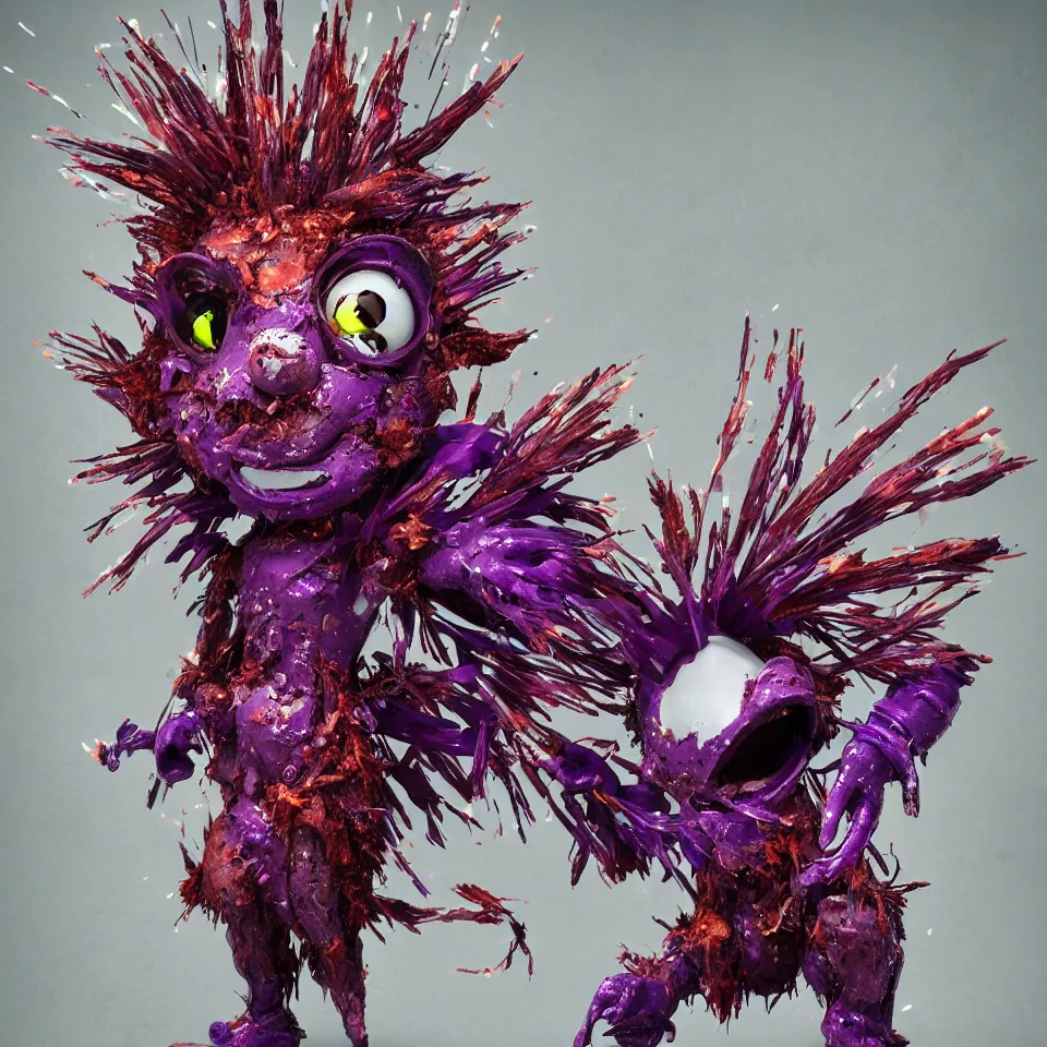 Prompt: anthropomorphic horror nightmare hedgehog with purple crystal tipped quills and red static and corroded rings trending on artstation 4 k cinematic action