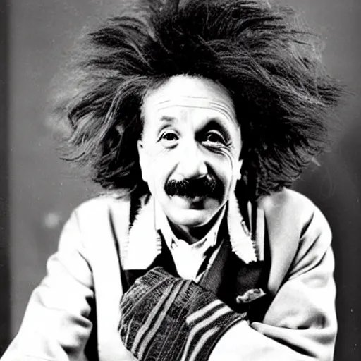 Image similar to einstein as a glam rock god, studio photograph for his new hair metal album,