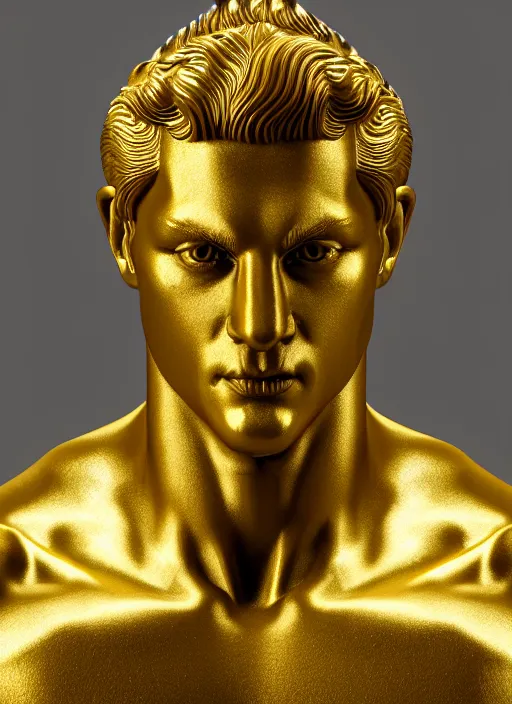 Prompt: stylized gold onyx ornate statue bust made of marble of hercules, perfect symmetrical body, perfect symmetrical face, hyper realistic, hyper detailed, by johannen voss, by michelangelo, octane render, blender, 8 k, displayed in pure white studio room