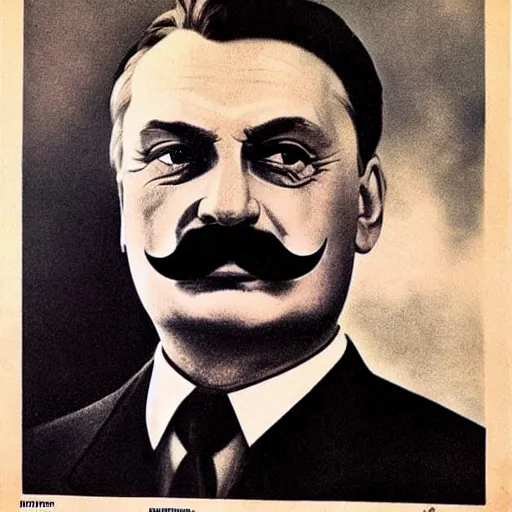 Prompt: viktor orban with a stalin moustache on soviet election poster, 1 9 2 0 s, beautiful