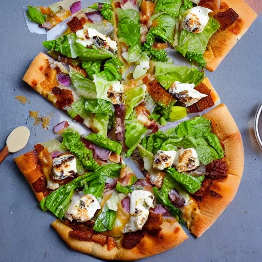 Image similar to caesar salad pizza, cookbook photo