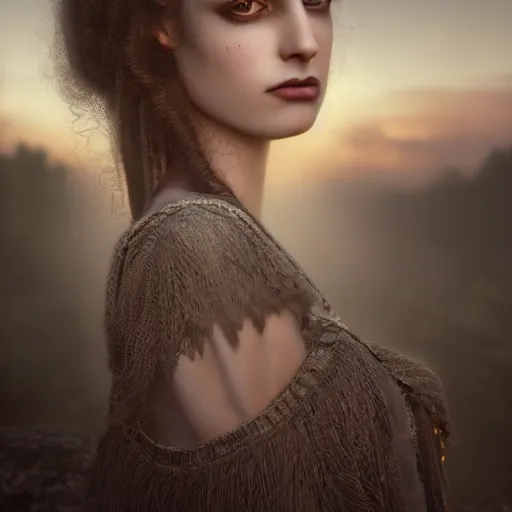 Image similar to photographic portrait of a stunningly beautiful gothic female in soft dreamy light at sunset, by edward robert hughes, annie leibovitz and steve mccurry, david lazar, jimmy nelsson, breathtaking, 8 k resolution, extremely detailed, beautiful, establishing shot, artistic, hyperrealistic, beautiful face, octane render