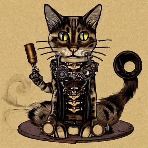 Prompt: a steampunk cat