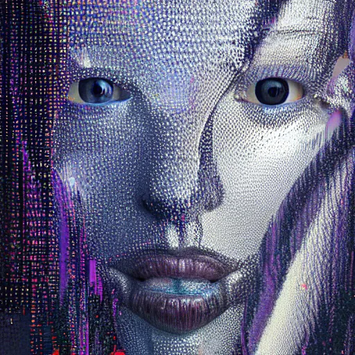 Image similar to portrait_of_glossy metalic skul glitching, data mosh, 4k, cgsociety._intricate_abstract._psychedelic_liquod_embossed_intricate_artwork._by_Tooth_Wu_wlop_beeple_dan_mumford._octane_render_trending_on_artstat