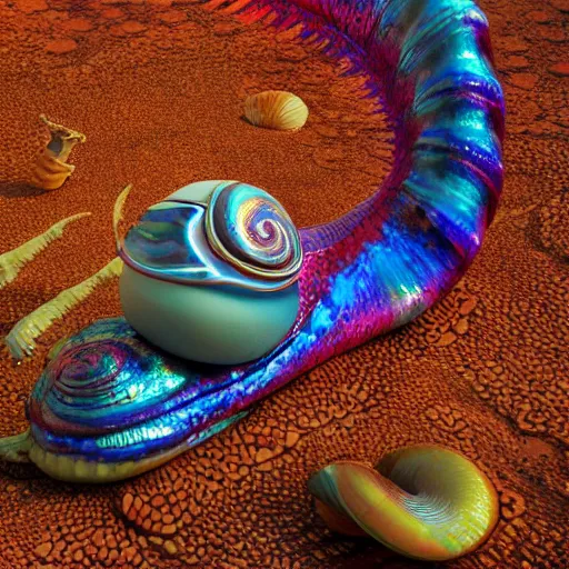 Prompt: snail with shell. made out of chrome. burning water. intricate artwork by Tooth Wu and wlop and beeple. psychedelic colors. octane render, cinematic, hyper realism, octane render, 8k, depth of field