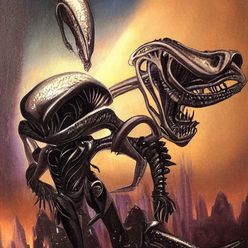 Image similar to alien hunter, art by christian ward