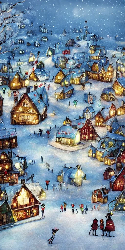 Image similar to a christmas ice skating village scene by alexander jansson