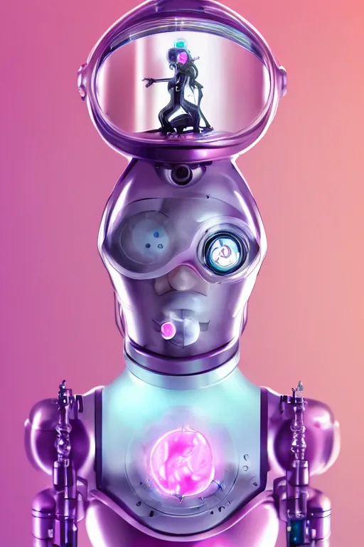 Prompt: Pink Vapor Inhalation Cyborg in a Medical Laboratory Connected to a Spherical Bottle of Pink Liquid by a Tube, Pink Vapor Leaking from an Oxygen Mask, fantasy, magic, ultra detailed, digital art, trending on artstation, illustration, robotic, mechanical