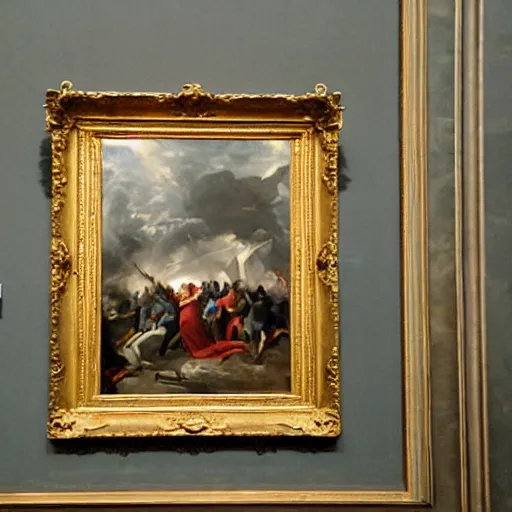 Prompt: rioters destroying art inside the louvre