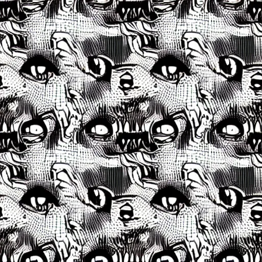 Prompt: eyes and ears seamless pattern by junji ito