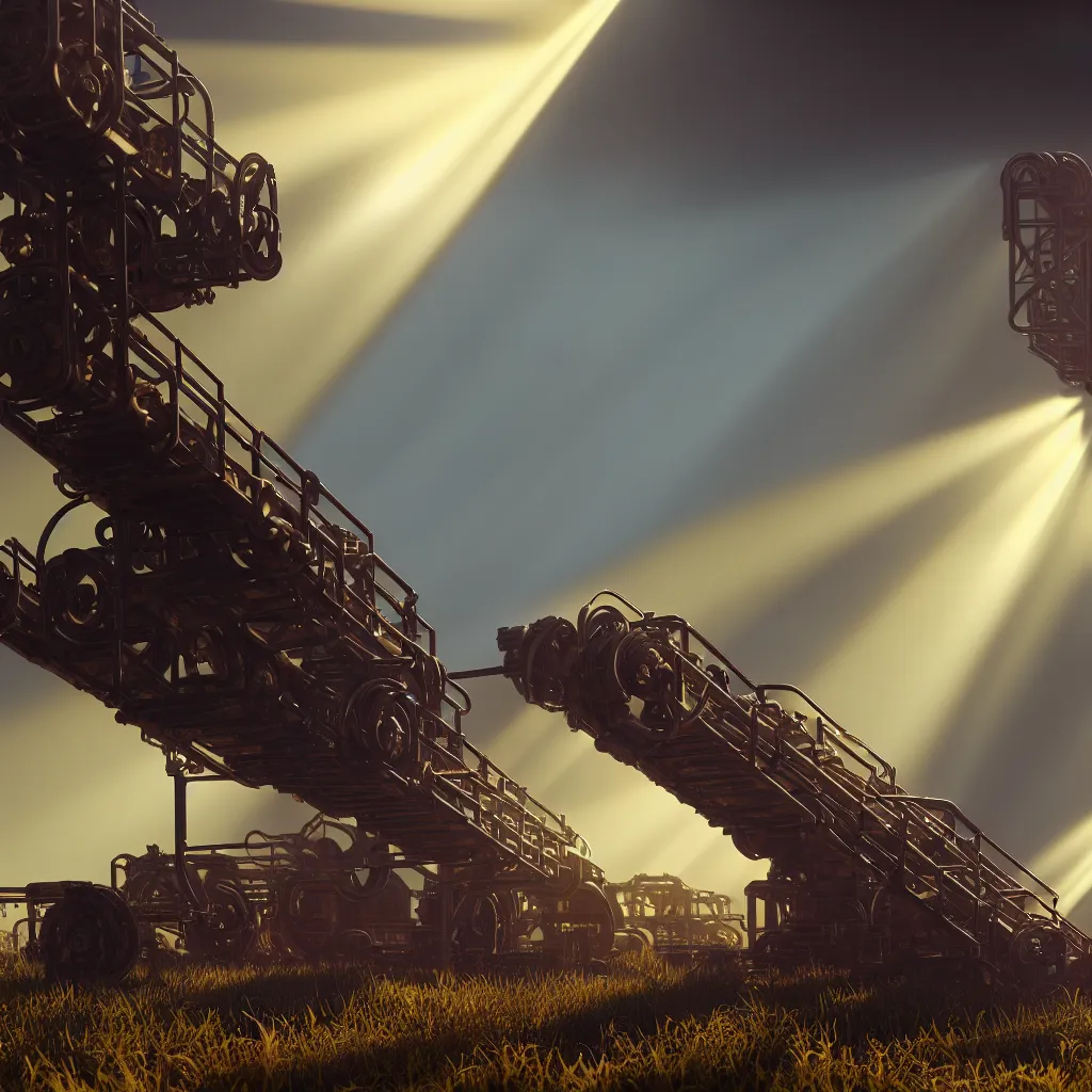 Prompt: factorio conveyer belt, close up, crepuscular rays, realistic octane render, 8k, ultra detailed, concept art, painted by gaston bussiere