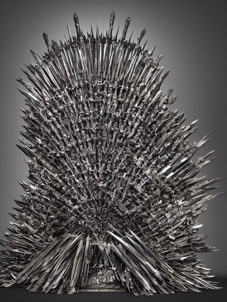 Prompt: a digital art of a throne made from several hundreds of swords, wlop, greg luthowski, raphael lascote, michalkarcz, extremely detailed, trending on artstation