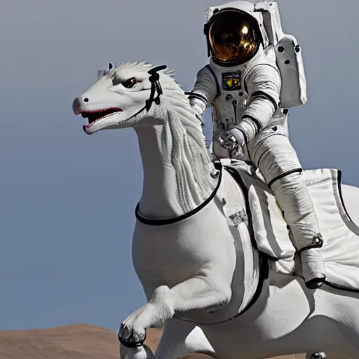 Image similar to photograph of an astronaut riding a white dragon