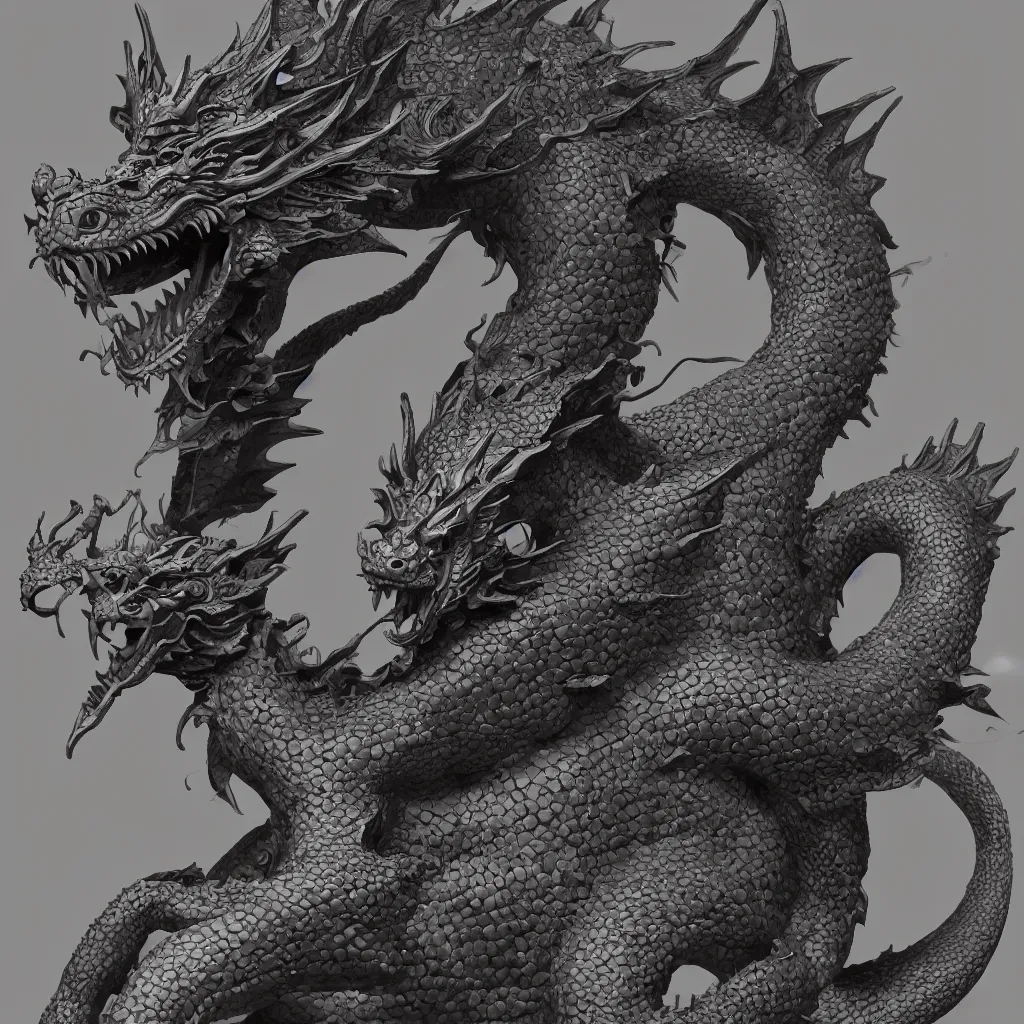 Prompt: a statue of a dragon in the northern wei dynasty, by zhelong xu, trending on artstation, highly detailed, photorealistic