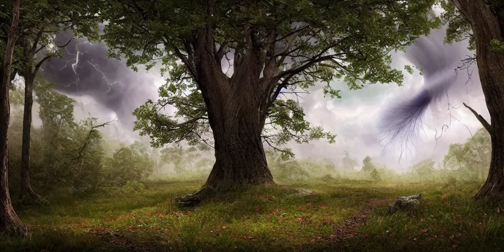 Image similar to A tornado in a beautiful scenic landscape, nature, trees, wide angle, super highly detailed, professional digital painting, artstation, concept art, smooth, sharp focus, no blur, no dof, extreme illustration, Unreal Engine 5, Photorealism, HD quality, 8k resolution, cinema 4d, 3D, beautiful, cinematic, art by artgerm and greg rutkowski and alphonse mucha and loish and WLOP