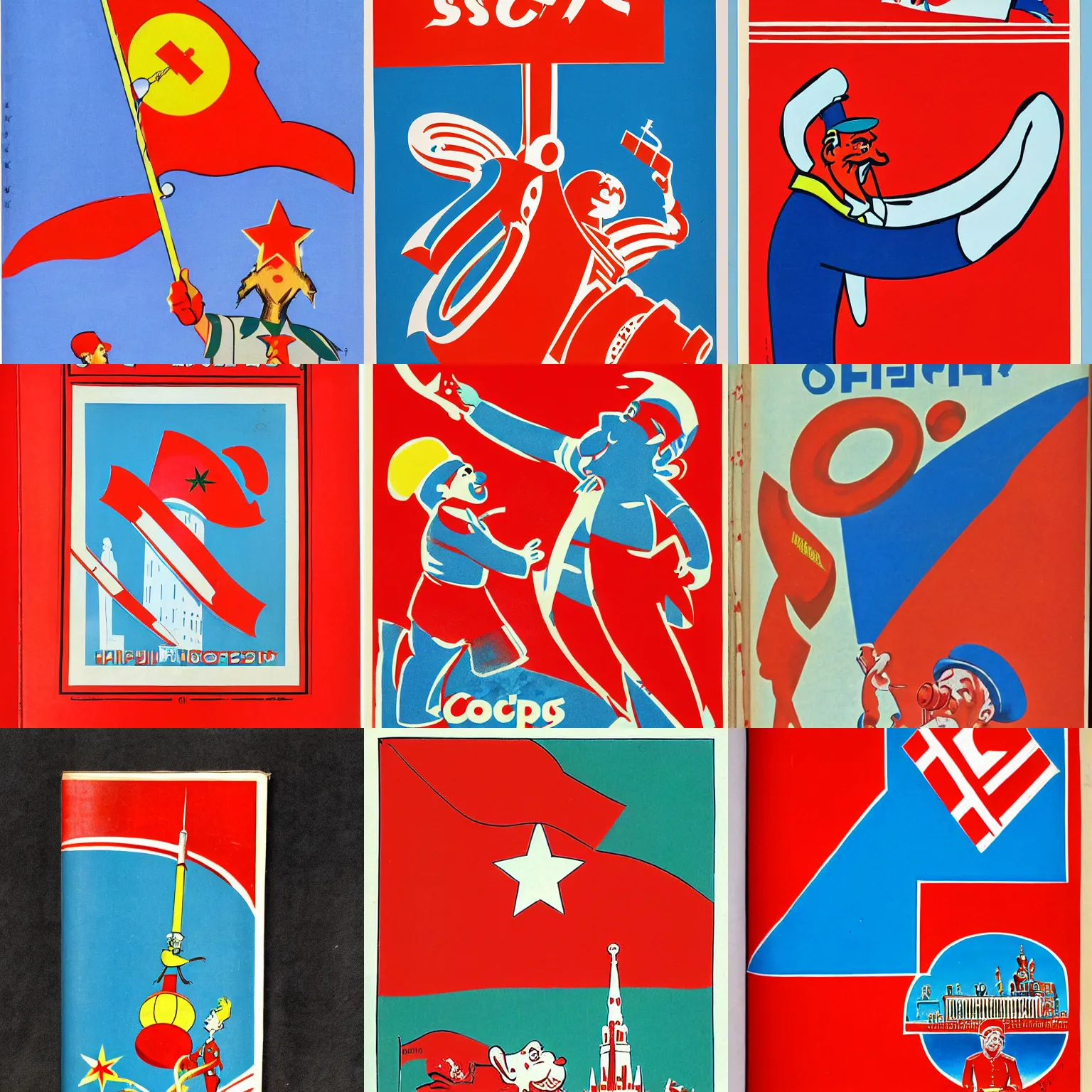 Prompt: soviet propaganda by dr. seuss, ussr flag, children's book illustration