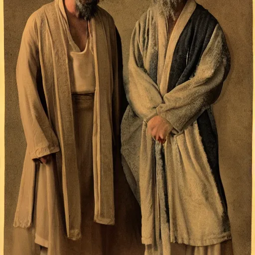 Image similar to highly detailed picture of a man with holes in his robes, religious man wearing clothes with huge rips, destroyed clothes, mystic, 8 k