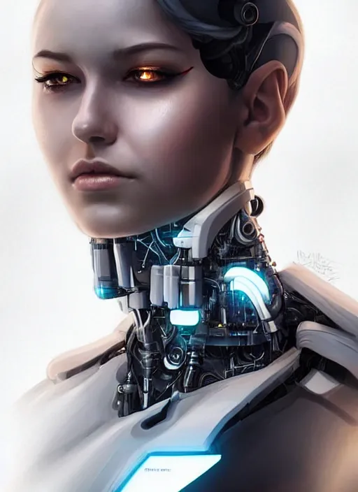 Image similar to portrait of a cyborg woman who turns her head to the ((((((right))))) left+20 (((((up))))) (((((down))))) by Artgerm,eyes closed , biomechanical, hyper detailled, trending on artstation