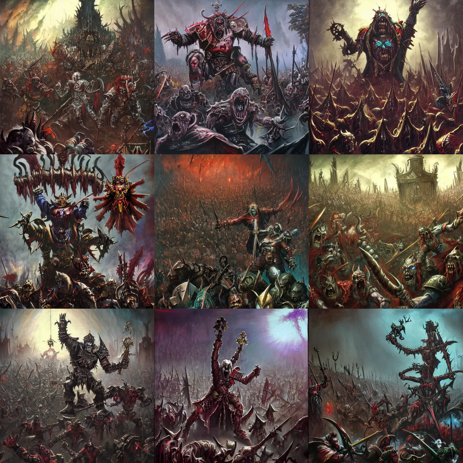 Prompt: warhammerart, age of Sigmar, artist: Thomas Elliot, vampire towering over a zombie horde, grimdark