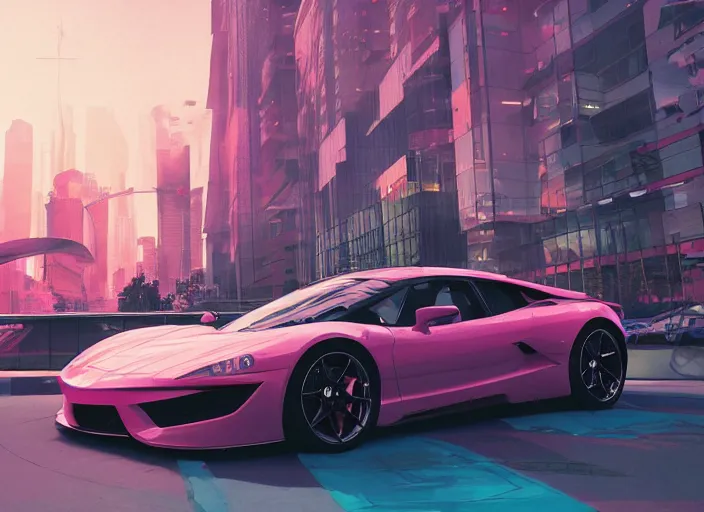 Image similar to a sport car in a city. sharp focus, cinematic pose, cinematic lighting, unreal engine render. art by josan gonzales and moebius and deathburger.