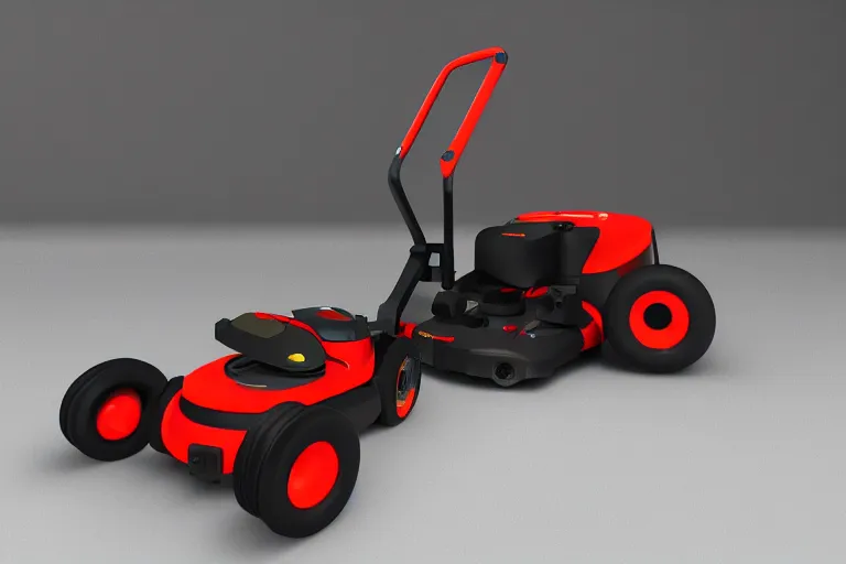 Image similar to cad design of lawnmower, solidworks, partly wireframe, octane render, studio light, 3 5 mm