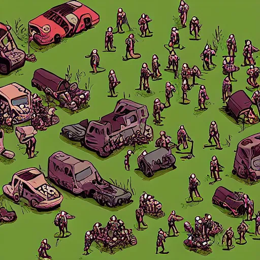 Image similar to zombie apocalypse by guillaume kurkdjian, isometric, detailed