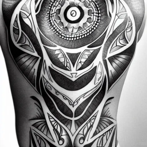 Image similar to The tattoo pattern is extraordinary and amazing , black and white ,