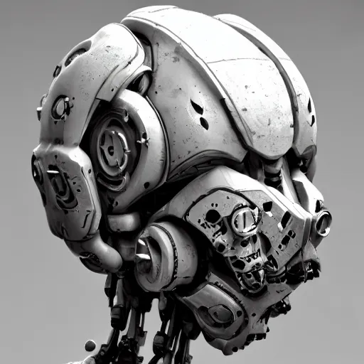 Prompt: big biomechanical mech warrior, scifi, hard surface, model, zbrush, white background, intricate, detailed, centered, hyperrealism, octane, robotic head
