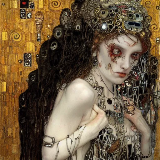 Image similar to depraved goddess, intricate detail, klimt, royo, royo, giger, miro, whealan,