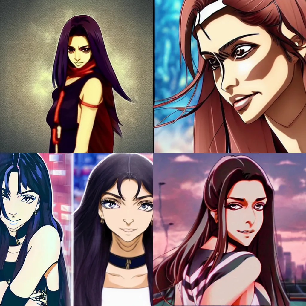 Prompt: deepika padukone as an anime character