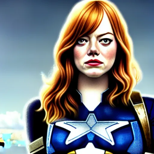 Image similar to Emma Stone as captain America