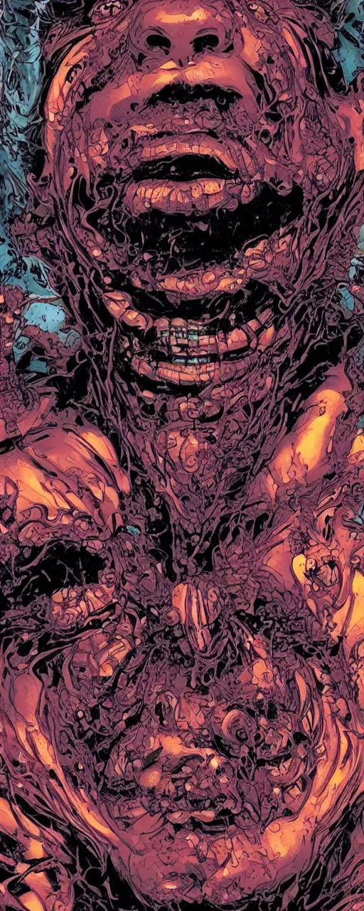 Image similar to closeup of face melting in agony, inside dark oil, frontal picture, by yoichi hatakenaka, masamune shirow, josan gonzales and dan mumford