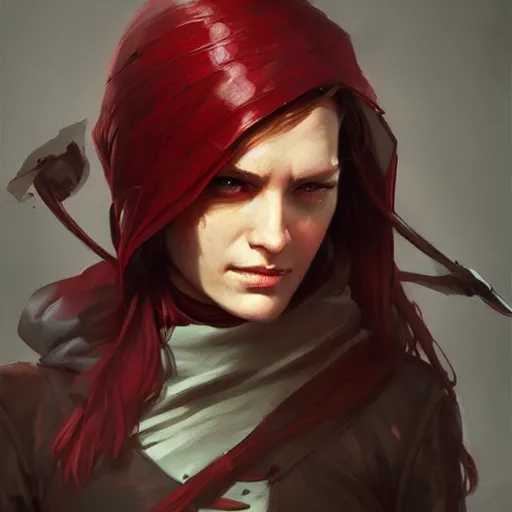Prompt: portrait of a dnd rogue, covered face, red eyes, upper half portrait,, digital painting, artstation, concept art, smooth, sharp focus, illustration, art by artgerm and greg rutkowski and alphonse mucha, 8 k