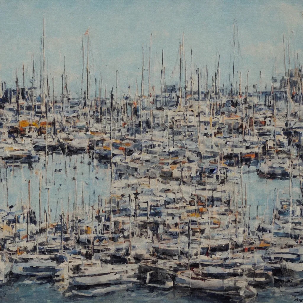 Prompt: Harbour, painting by Poumeyrol