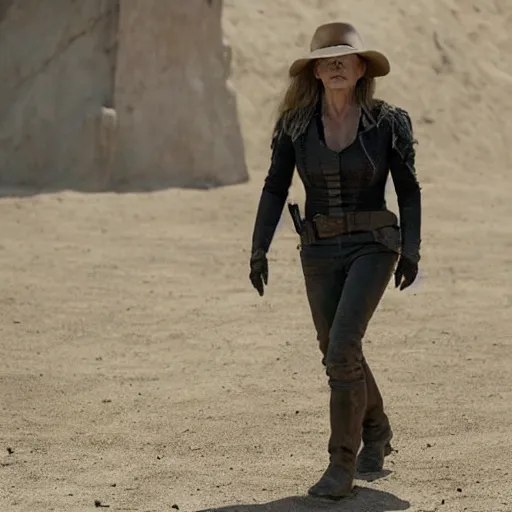 Prompt: linda hamilton as dolores in season 3 of westworld