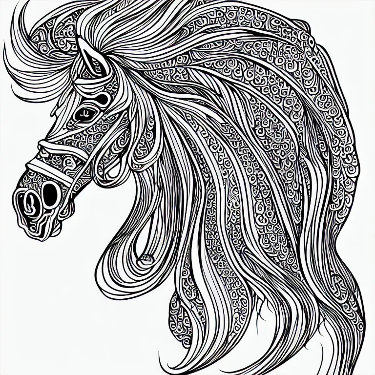 Image similar to beautiful horse, ornamental, fractal, ink draw, line art, vector, outline, simplified