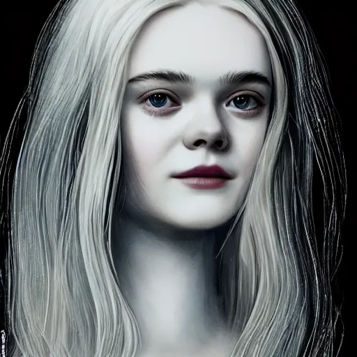 Image similar to art of Elle Fanning in the style of Angel’s Egg