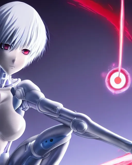 Image similar to female anime character, rei ayanami, cyborg, eye of providence, by noriyoshi ohrai, by wojtek siudmak, hellscape, mind character, hd, 8 k!!, 4 k!!, ultra hd!!, environmental