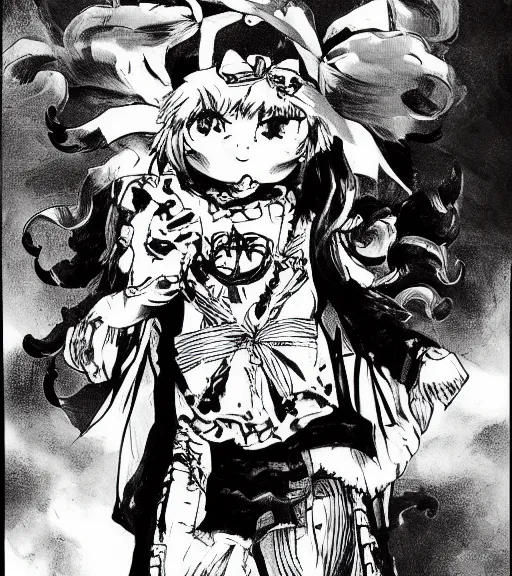 Image similar to portrait of happy energetic cute goth girl, Ryuko Matoi, wearing a sailor fuku, by Mike Mignola, chris bachalo, symmetrical, detailed face, 8k, print ready, black + white