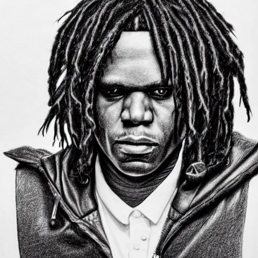 Image similar to Very detailed Chief Keef pencil drawing 4K quality