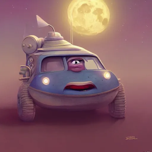 Image similar to shrek travels to the moon in a car, highly detailed, digital painting, artstation, concept art, smooth, sharp focus, illustration, art by artgerm and greg rutkowski and alphonse mucha