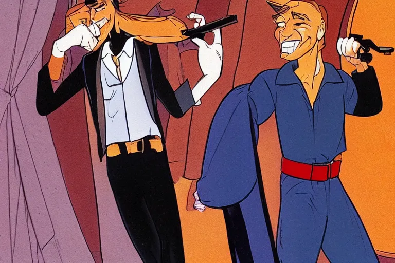 Prompt: a don bluth illustration of pulp fiction