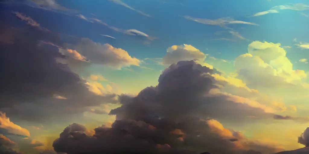 Prompt: wide view shot of the sky. matte painting, anime, studio ghibli. professional digital painting, artstation, concept art, smooth, beautiful, cinematic