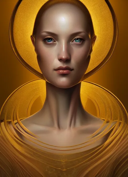 Image similar to portrait of female android, symmetry, intricate, elegant, highly detailed, smooth, sharp focus, concept art, digital painting, illustration, artstation, by fra angelico and sandro botticelli