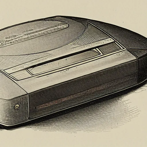 Prompt: sketch of a sega megadrive, etching by louis le breton, 1 8 6 9, 1 2 0 0 dpi scan