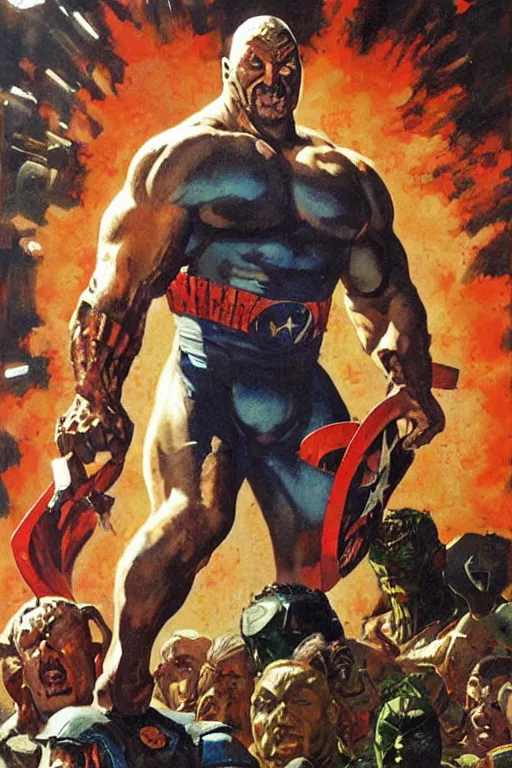 Image similar to full body and head portrait of dave bautista as superhero juggernaut, painted by norman rockwell and phil hale and greg staples and tom lovell and frank schoonover and jack kirby, single character