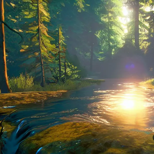 Image similar to a river running through a forest. life is strange 2, beautiful, peaceful, sunflare