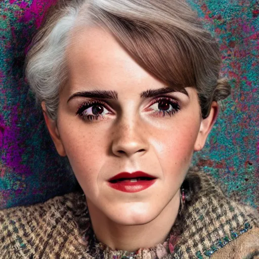 Image similar to old emma watson actress at age 9 0 years old, color ( sony a 7 r iv, symmetric balance, polarizing filter, photolab, lightroom, 4 k, dolby vision, photography award ), vogue, perfect face